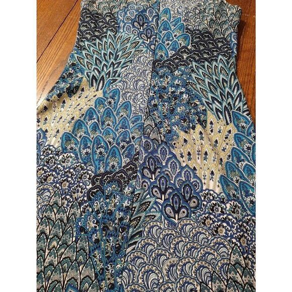 Size 6 Connected Apparel Blue White Green Paisley Sleeveless Midi Dress Rear Zip - Picture 4 of 4